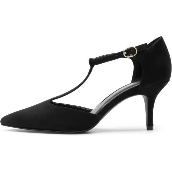 imageDREAM PAIRS Heels for Women Pointed Toe Kitten Heels Pump T Strap Dress ShoesBlacksuede