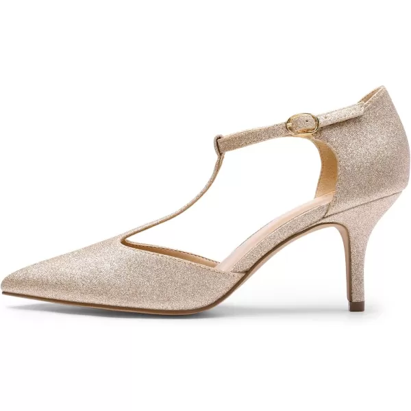 imageDREAM PAIRS Heels for Women Pointed Toe Kitten Heels Pump T Strap Dress ShoesGoldglitter