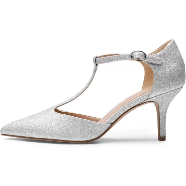 imageDREAM PAIRS Heels for Women Pointed Toe Kitten Heels Pump T Strap Dress ShoesSilverglitter
