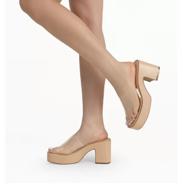 imageDREAM PAIRS High Chunky Platform Heels for Women Fashion Comfort Slip on Square Open Toe Block Heel SandalsNudeclear