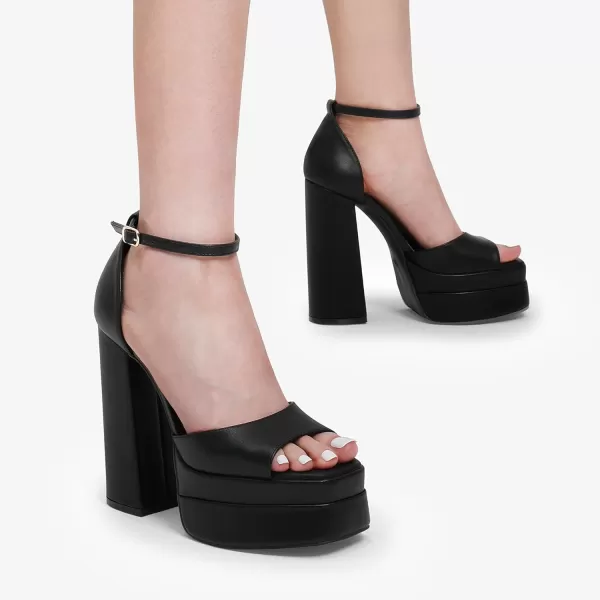 imageDREAM PAIRS High Heels Chunky Block Platform Heels for Women Ankle Strap Sexy Open Square Toe Heels Dressy Pumps SandalsBlack