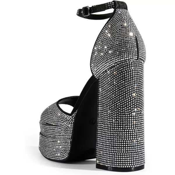 imageDREAM PAIRS High Heels Chunky Block Platform Heels for Women Ankle Strap Sexy Open Square Toe Heels Dressy Pumps SandalsBlackrhinestone