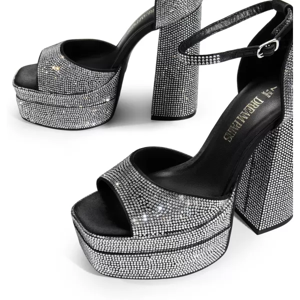 imageDREAM PAIRS High Heels Chunky Block Platform Heels for Women Ankle Strap Sexy Open Square Toe Heels Dressy Pumps SandalsBlackrhinestone