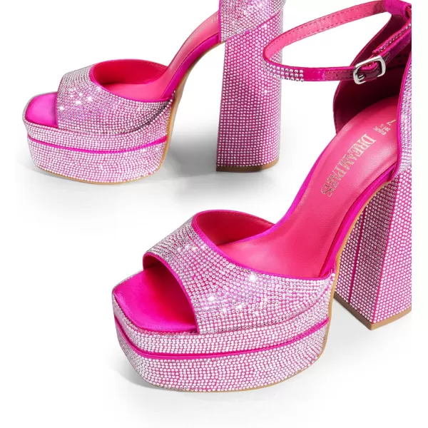 imageDREAM PAIRS High Heels Chunky Block Platform Heels for Women Ankle Strap Sexy Open Square Toe Heels Dressy Pumps SandalsHot Pinkrhinestone