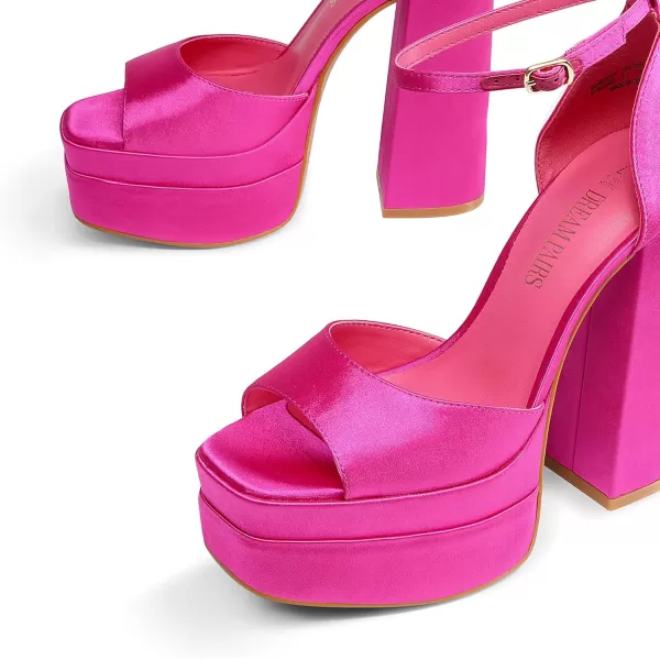 imageDREAM PAIRS High Heels Chunky Block Platform Heels for Women Ankle Strap Sexy Open Square Toe Heels Dressy Pumps SandalsHot Pinksatin