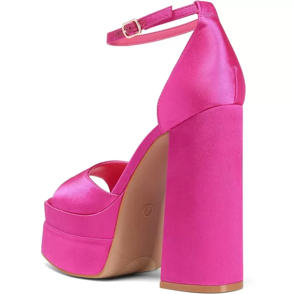 imageDREAM PAIRS High Heels Chunky Block Platform Heels for Women Ankle Strap Sexy Open Square Toe Heels Dressy Pumps SandalsHot Pinksatin
