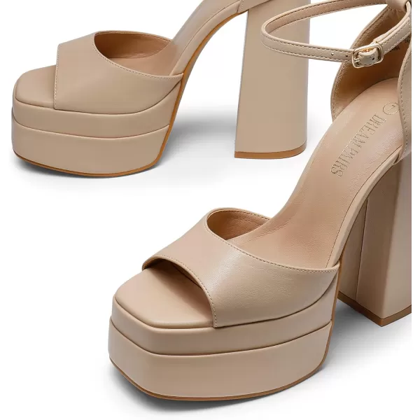 imageDREAM PAIRS High Heels Chunky Block Platform Heels for Women Ankle Strap Sexy Open Square Toe Heels Dressy Pumps SandalsNude