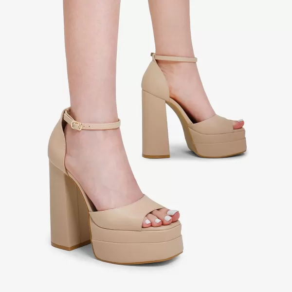 imageDREAM PAIRS High Heels Chunky Block Platform Heels for Women Ankle Strap Sexy Open Square Toe Heels Dressy Pumps SandalsNude