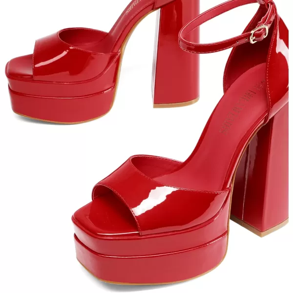 imageDREAM PAIRS High Heels Chunky Block Platform Heels for Women Ankle Strap Sexy Open Square Toe Heels Dressy Pumps SandalsRedpat