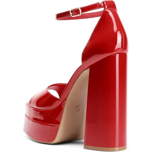 imageDREAM PAIRS High Heels Chunky Block Platform Heels for Women Ankle Strap Sexy Open Square Toe Heels Dressy Pumps SandalsRedpat