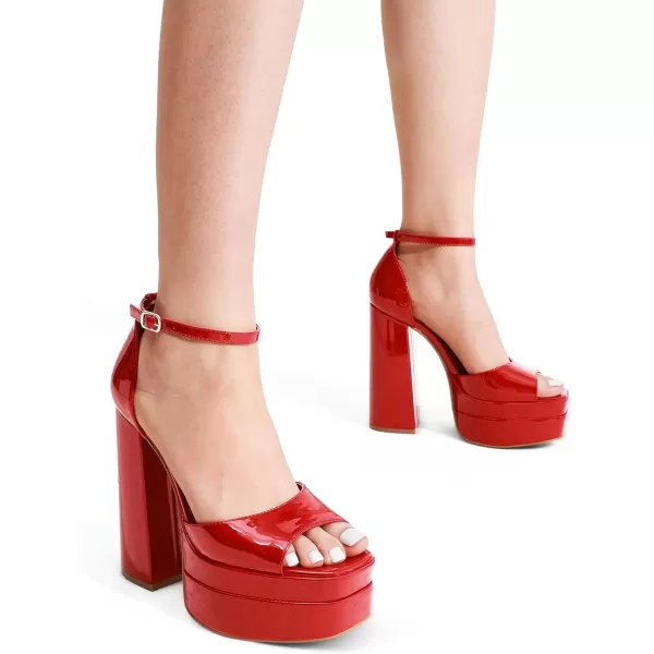 imageDREAM PAIRS High Heels Chunky Block Platform Heels for Women Ankle Strap Sexy Open Square Toe Heels Dressy Pumps SandalsRedpat