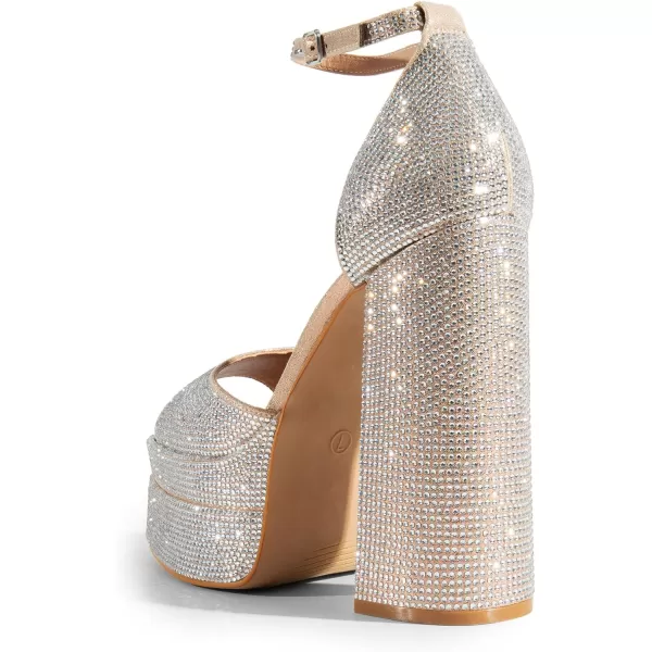 imageDREAM PAIRS High Heels Chunky Block Platform Heels for Women Ankle Strap Sexy Open Square Toe Heels Dressy Pumps SandalsRose Goldrhinestone
