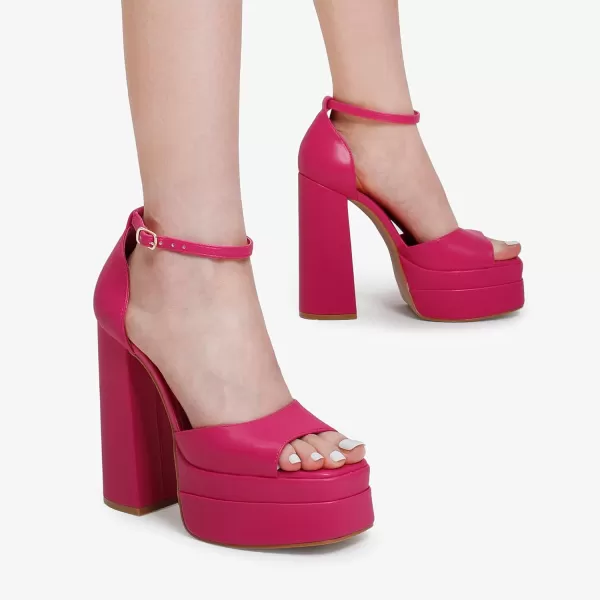 imageDREAM PAIRS High Heels Chunky Block Platform Heels for Women Ankle Strap Sexy Open Square Toe Heels Dressy Pumps SandalsRose Red