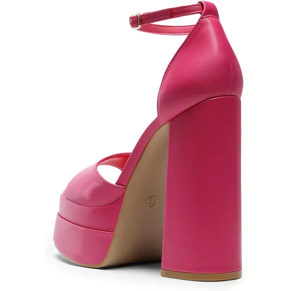 imageDREAM PAIRS High Heels Chunky Block Platform Heels for Women Ankle Strap Sexy Open Square Toe Heels Dressy Pumps SandalsRose Red