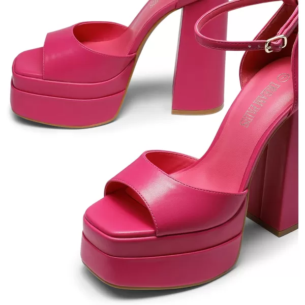 imageDREAM PAIRS High Heels Chunky Block Platform Heels for Women Ankle Strap Sexy Open Square Toe Heels Dressy Pumps SandalsRose Red