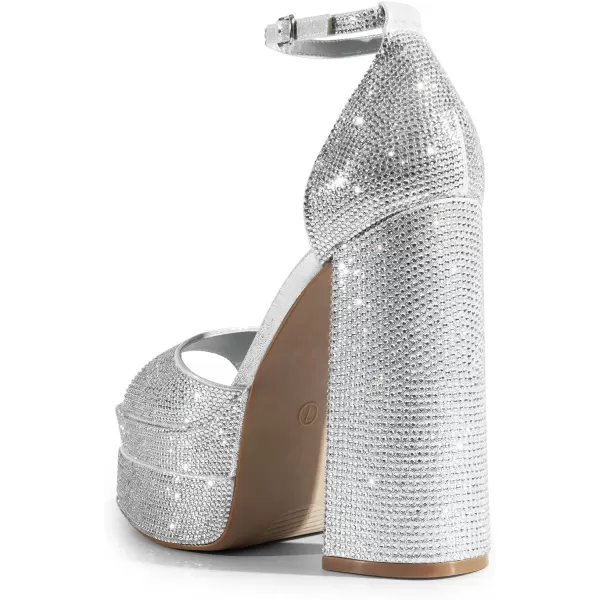 imageDREAM PAIRS High Heels Chunky Block Platform Heels for Women Ankle Strap Sexy Open Square Toe Heels Dressy Pumps SandalsSilverrhinestone