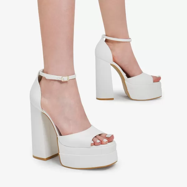 imageDREAM PAIRS High Heels Chunky Block Platform Heels for Women Ankle Strap Sexy Open Square Toe Heels Dressy Pumps SandalsWhite