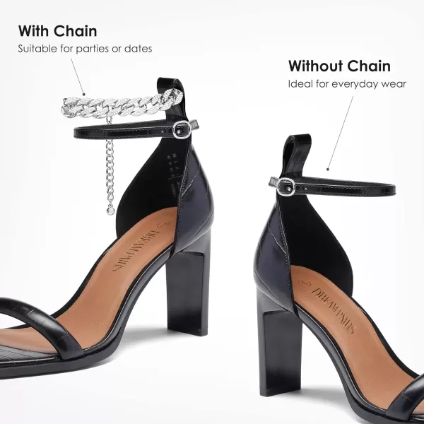 imageDREAM PAIRS High Heels Chunky Block Square Toe Heels for Women Sexy Dressy Open Toe Chain Heel SandalsBlackStonePu