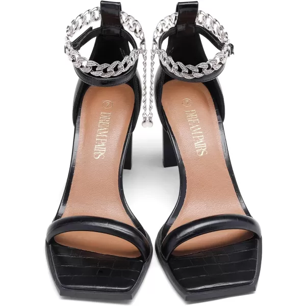 imageDREAM PAIRS High Heels Chunky Block Square Toe Heels for Women Sexy Dressy Open Toe Chain Heel SandalsBlackStonePu