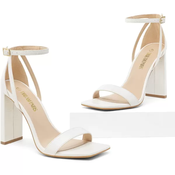 imageDREAM PAIRS High Heels Chunky Block Square Toe Heels for Women dressy Open Toe Heel SandalsBeigeWhite