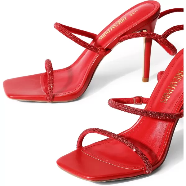 imageDREAM PAIRS High Heels Stilletos Heels for Women Strappy Gladiator Sexy Square Toe Heels Open Toe Heels Dressy Pumps SandalsRed