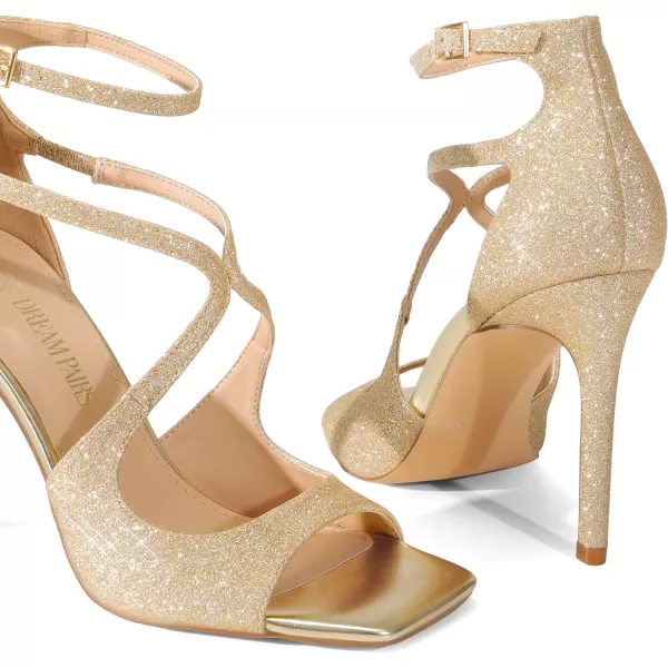 imageDREAM PAIRS High Heels for Women Cross Strappy Stilettos Square Open Toe Dressy Sexy SandalsGoldglitter