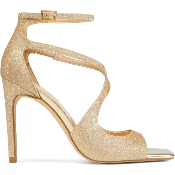 imageDREAM PAIRS High Heels for Women Cross Strappy Stilettos Square Open Toe Dressy Sexy SandalsGoldglitter