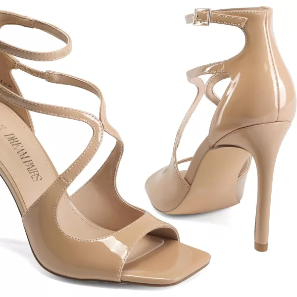imageDREAM PAIRS High Heels for Women Cross Strappy Stilettos Square Open Toe Dressy Sexy SandalsNudepat