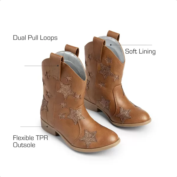 imageDREAM PAIRS Kids Girls Cowgirl Cowboy Western Mid Calf BootsCamel