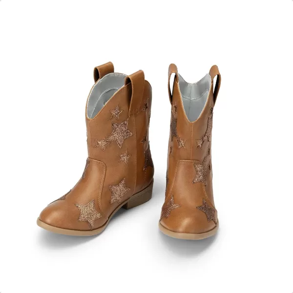 imageDREAM PAIRS Kids Girls Cowgirl Cowboy Western Mid Calf BootsCamel