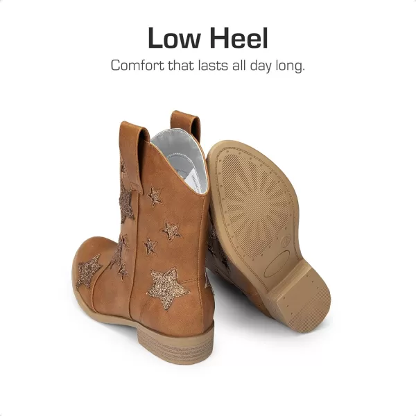 imageDREAM PAIRS Kids Girls Cowgirl Cowboy Western Mid Calf BootsCamel