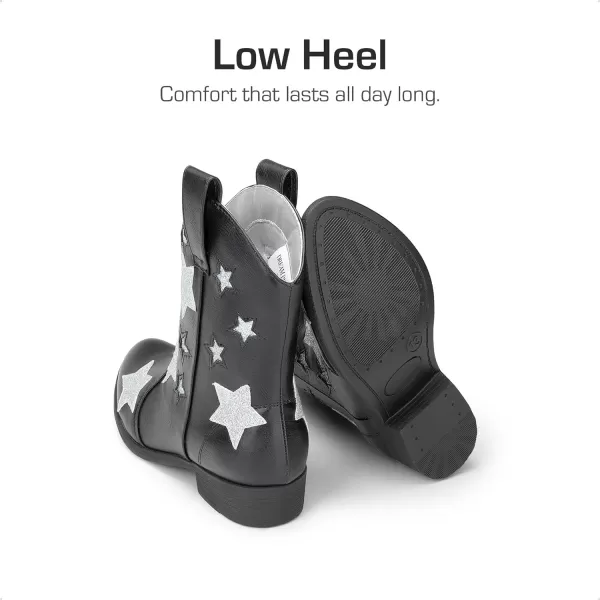 imageDREAM PAIRS Kids Girls Cowgirl Cowboy Western Mid Calf Star BootsBlack