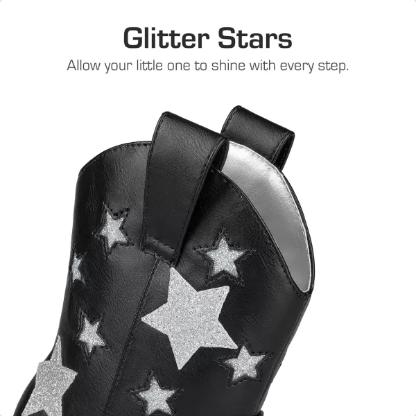 imageDREAM PAIRS Kids Girls Cowgirl Cowboy Western Mid Calf Star BootsBlack