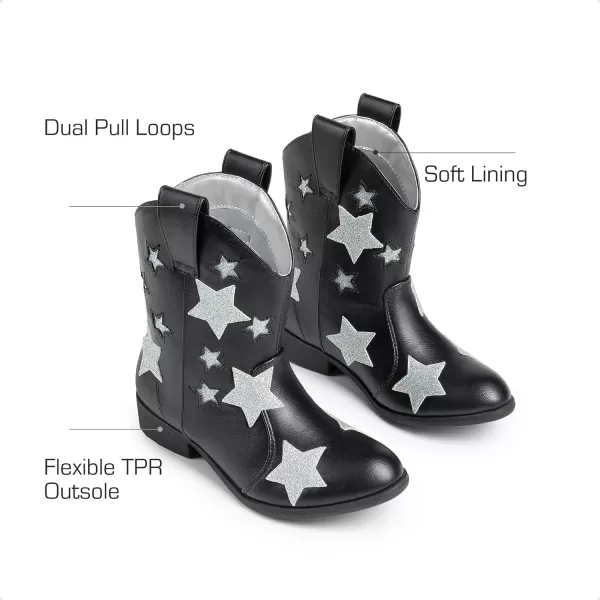imageDREAM PAIRS Kids Girls Cowgirl Cowboy Western Mid Calf Star BootsBlack