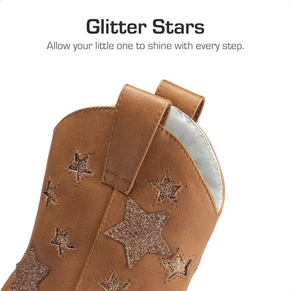 imageDREAM PAIRS Kids Girls Cowgirl Cowboy Western Mid Calf Star BootsCamel