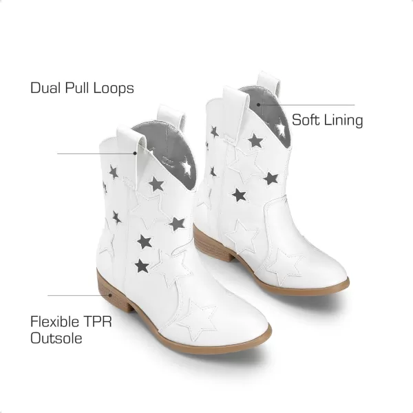 imageDREAM PAIRS Kids Girls Cowgirl Cowboy Western Mid Calf Star BootsWhitestar Holes