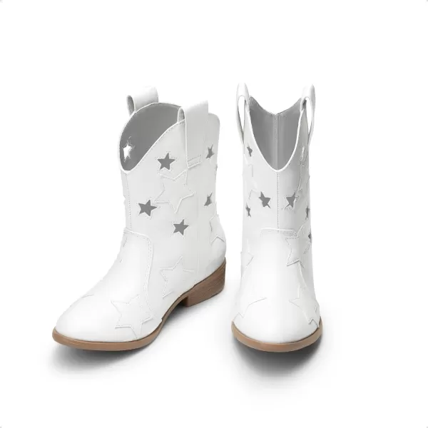 imageDREAM PAIRS Kids Girls Cowgirl Cowboy Western Mid Calf Star BootsWhitestar Holes