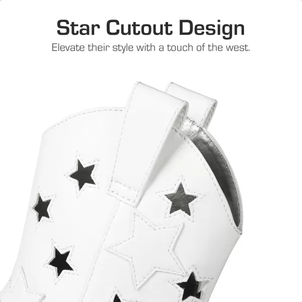 imageDREAM PAIRS Kids Girls Cowgirl Cowboy Western Mid Calf Star BootsWhitestar Holes
