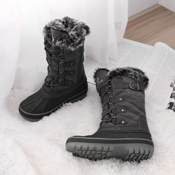 imageDREAM PAIRS Kids Insulated Waterproof Winter Snow BootsBlackGrey