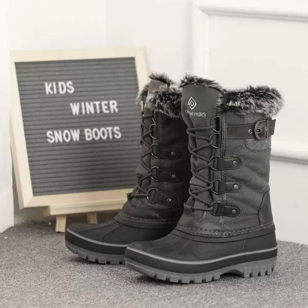 imageDREAM PAIRS Kids Insulated Waterproof Winter Snow BootsBlackGrey