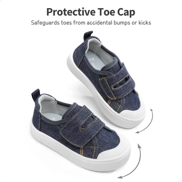 imageDREAM PAIRS Kids Toddler Sneakers Little Boys Girls Cartoon Canvas Shoes Hook and Loops Casual Walking ShoesDark Bluedenim