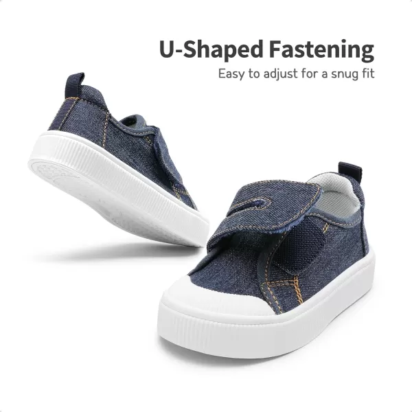 imageDREAM PAIRS Kids Toddler Sneakers Little Boys Girls Cartoon Canvas Shoes Hook and Loops Casual Walking ShoesDark Bluedenim