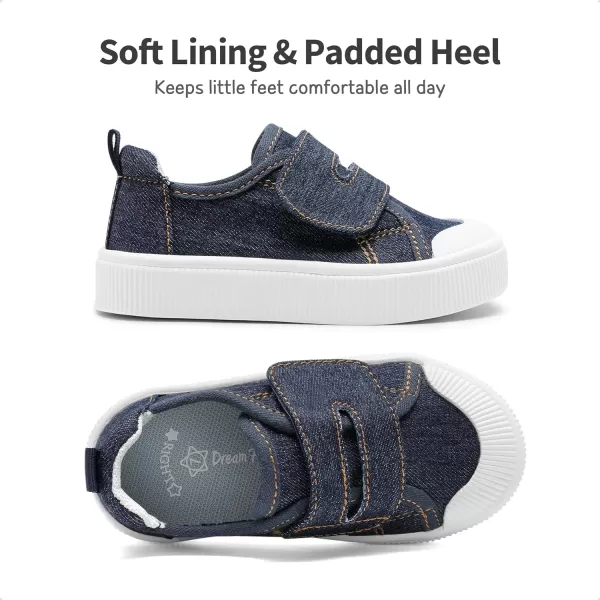 imageDREAM PAIRS Kids Toddler Sneakers Little Boys Girls Cartoon Canvas Shoes Hook and Loops Casual Walking ShoesDark Bluedenim