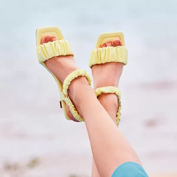 imageDREAM PAIRS Kitten Heels for Women Comfortable Low Heels Sandals Suqare Open Toe Cute Wedding Party Evening Prom Dance Strap Dress Pump Sandals ShoesYellow