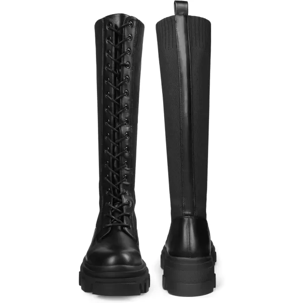 imageDREAM PAIRS Knee High Boots Women Fashion Lace Up Chunky Platform Lug Sole Boots For WomenBlackKnitting