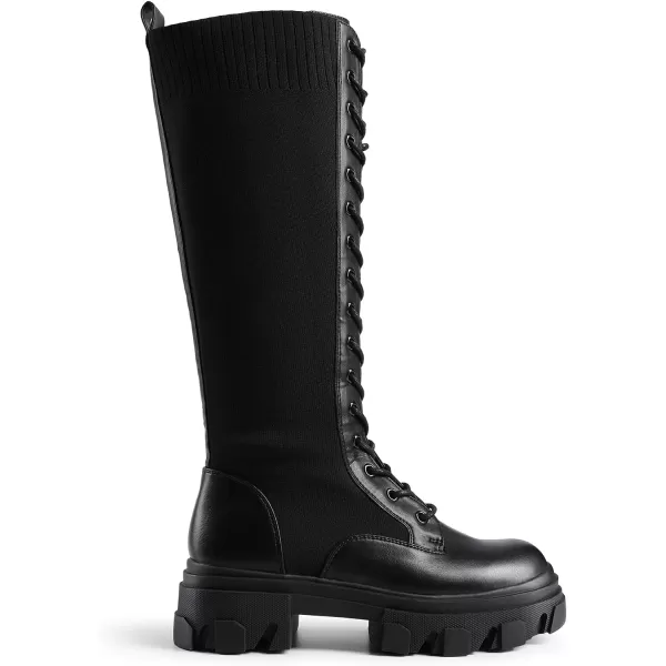 imageDREAM PAIRS Knee High Boots Women Fashion Lace Up Chunky Platform Lug Sole Boots For WomenBlackKnitting