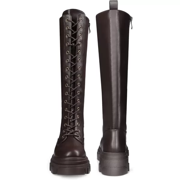 imageDREAM PAIRS Knee High Boots Women Fashion Lace Up Chunky Platform Lug Sole Boots For WomenBrownPu