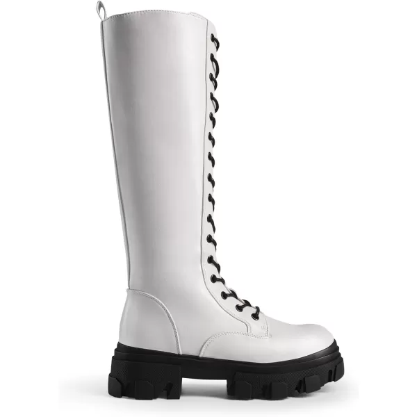 imageDREAM PAIRS Knee High Boots Women Fashion Lace Up Chunky Platform Lug Sole Boots For WomenWhitePu