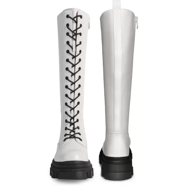 imageDREAM PAIRS Knee High Boots Women Fashion Lace Up Chunky Platform Lug Sole Boots For WomenWhitePu