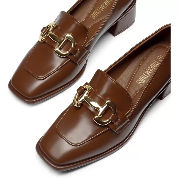 imageDREAM PAIRS Loafers with Heels for Women Leather Chunky Loafer Shoes Penny Casual Fashion ShoesBrownpu